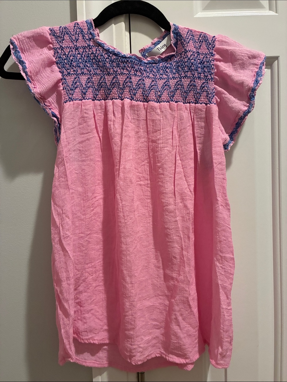 Pink Smocked Flutter Sleeve Dress